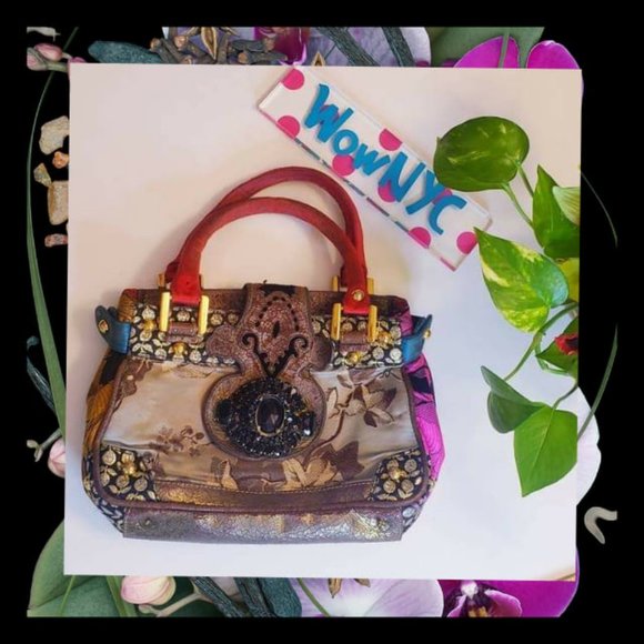 Christian Lacroix Handbags - $1499 VINTAGE CHRISTIAN LACROIX Italy Women's Gold Brown Clutch Bag OS Jewel
